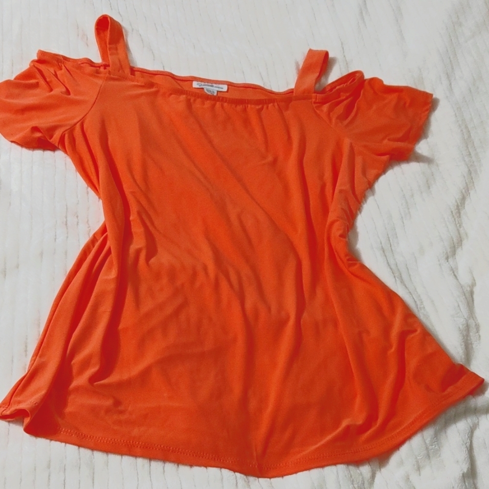 Jaclyn Smith orange cold shoulder top size LX NWOT
